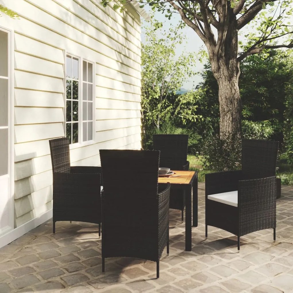 vidaXL 5 pcs conjunto jantar exterior com almofadões vime PE preto