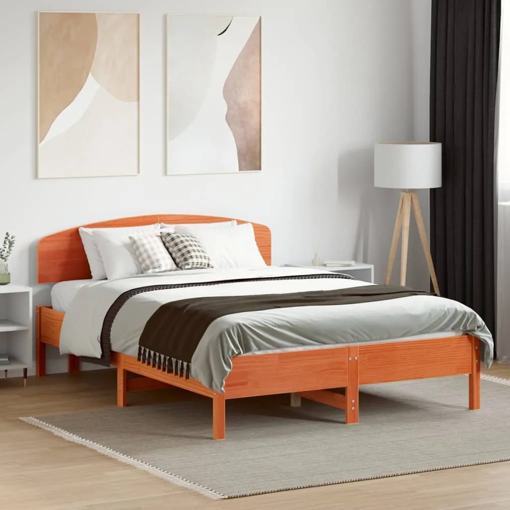 Cama sem colchão 120x190 cm madeira pinho maciça castanho-mel