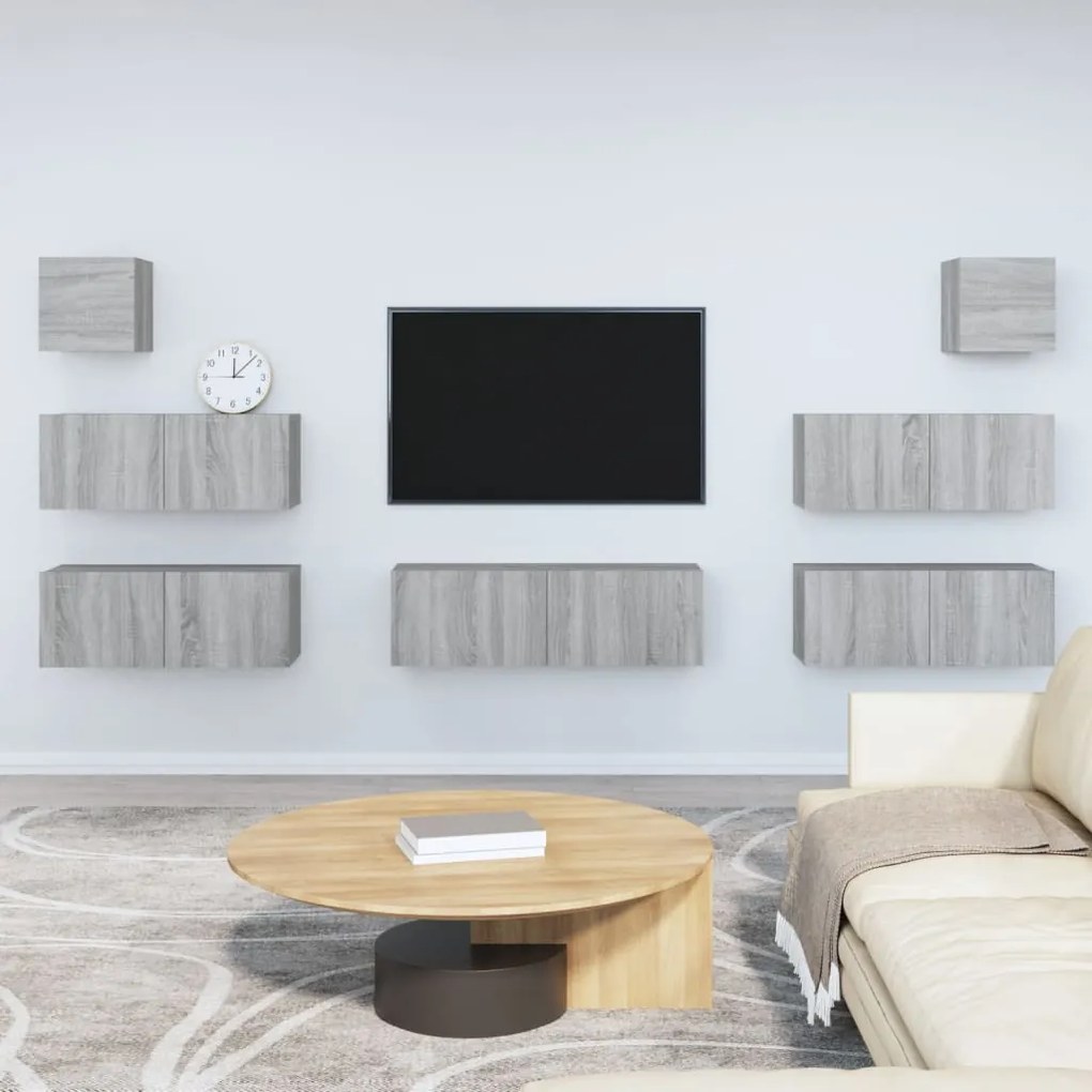 vidaXL 7 pcs conjunto móveis TV derivados de madeira cinzento sonoma