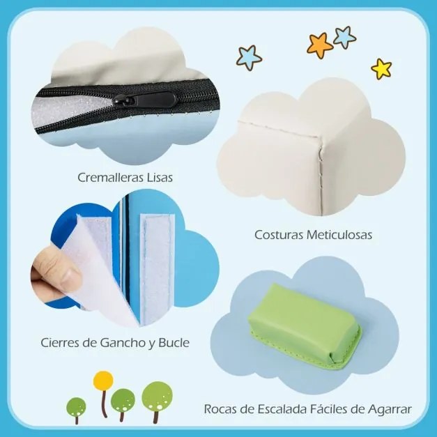 Conjunto de 6 blocos de espuma para crianças com velcro Escalada suave e leve para bebés Azul