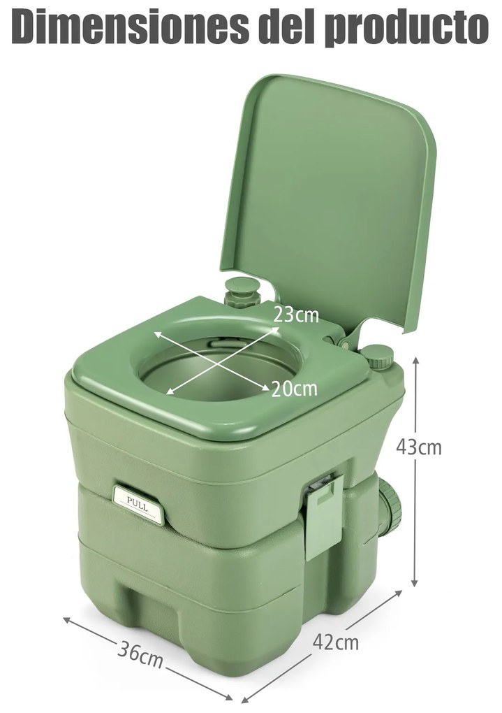 Sanita móvel portátil com tanque de resíduos de 20 l, assento confortável para viagens, acampamento, excursões, cinza 42 x 36 x 43 cm Verde