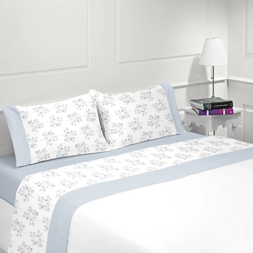Jogo de lençóis 100% algodão - TEJO da Casa&Algodão: Cama 150cm - 1 lençol ajustable 150x200+30 cm + 1 lençol superior 240x300 cm + 2  fronhas 50x70 cm