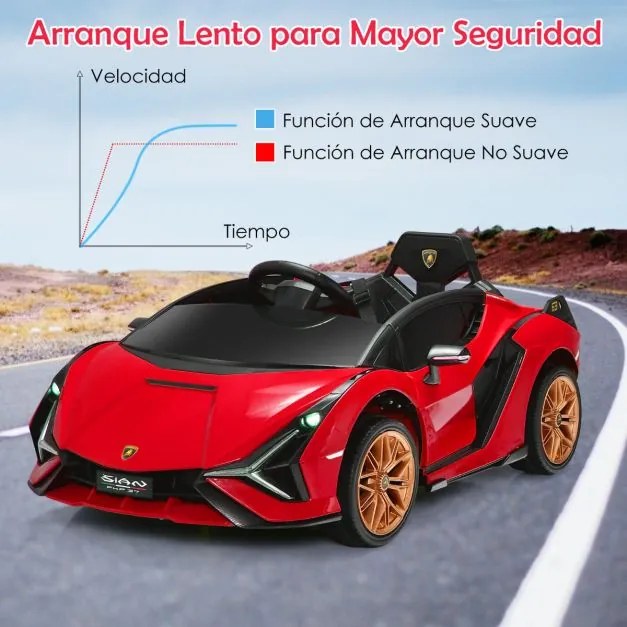 Carro elétrico para crianças bateria de 12 V Lamborghini com controlo remoto Luzes LED Música MP3 Buzina 108 x 64 x 41 cm Vermelho