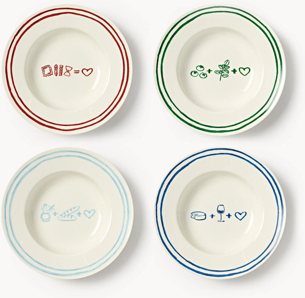 Pratos de massa em porcelana com padrão decorativo Tutti, conjunto de 4