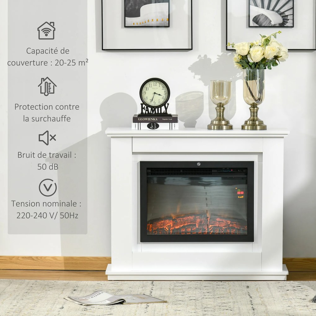 Lareira elétrica de grandes dimensões 98 x 27,5 x 80 cm, 2000 W, efeito de chamas LED, temporizador, temperatura e luminosidade reguláveis, comando à