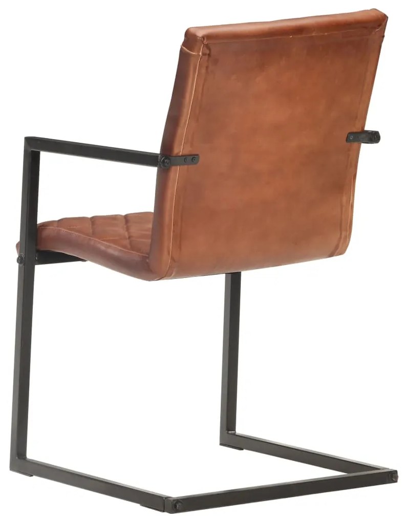 Cadeiras de jantar cantilever 2 pcs couro genuíno castanho