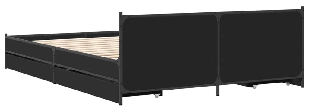 Estrutura de cama c/ gavetas 140x200 cm derivados madeira preto