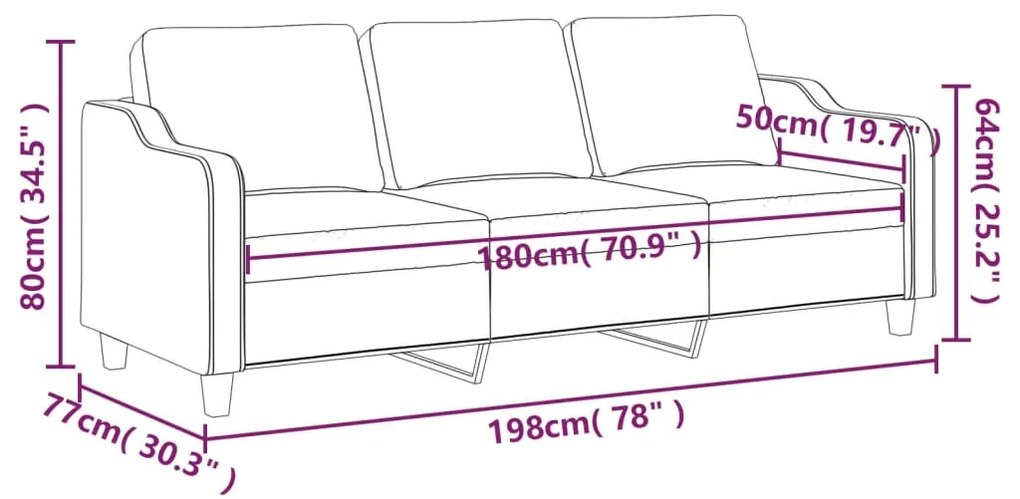 Sofá de 3 lugares tecido 180 cm cinzento-acastanhado