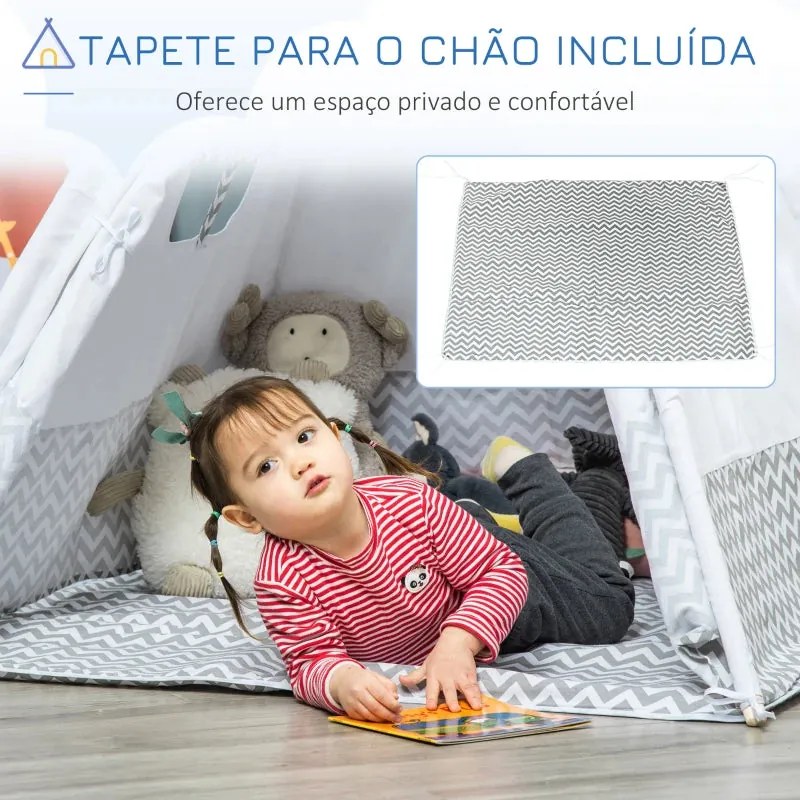 Tenda Tipi Infantil - Cinzento e Branco - Design Natura