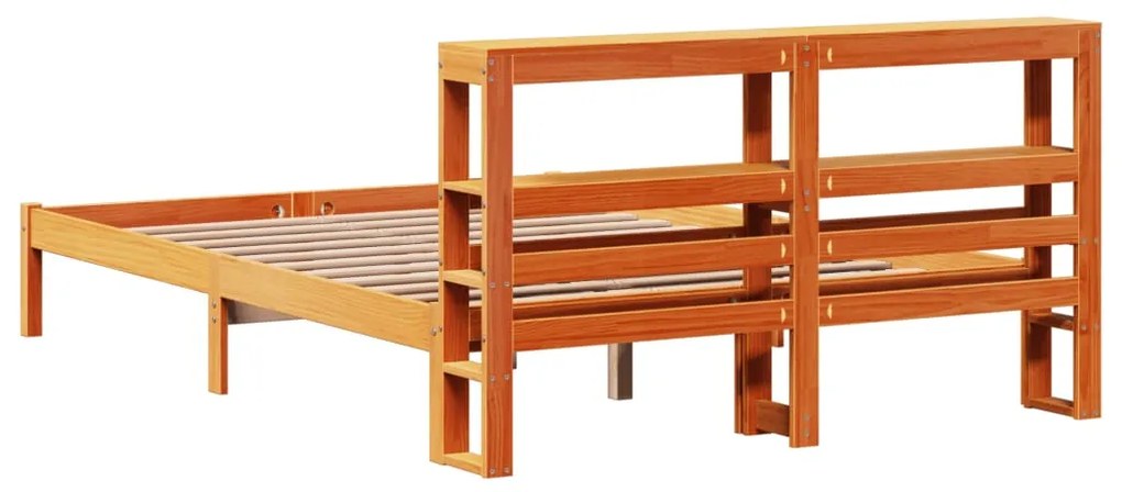 Estrutura cama c/ cabeceira 140x190cm pinho maciço castanho-mel