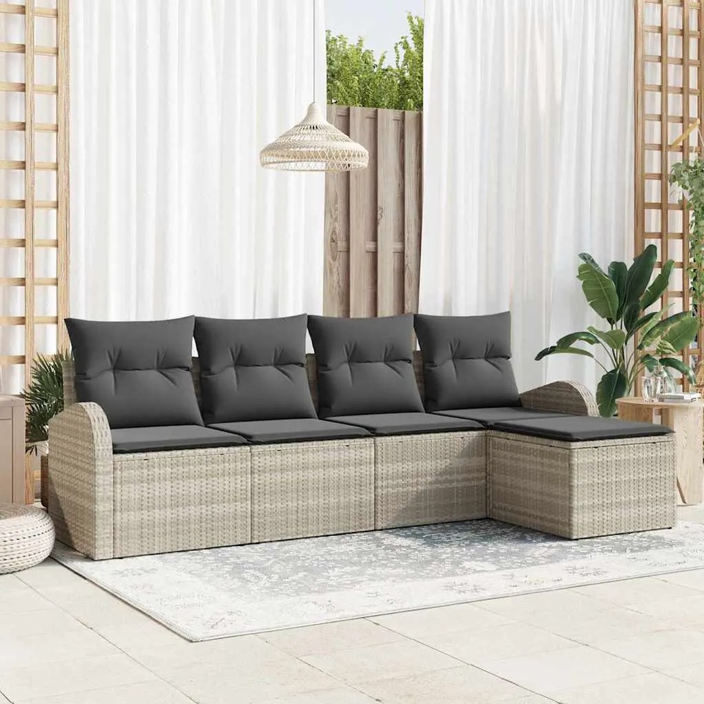 vidaXL Conjunto de Sofá de Jardim de 5 Peças com Almofadas Cinza Claro em Rattan Sintético