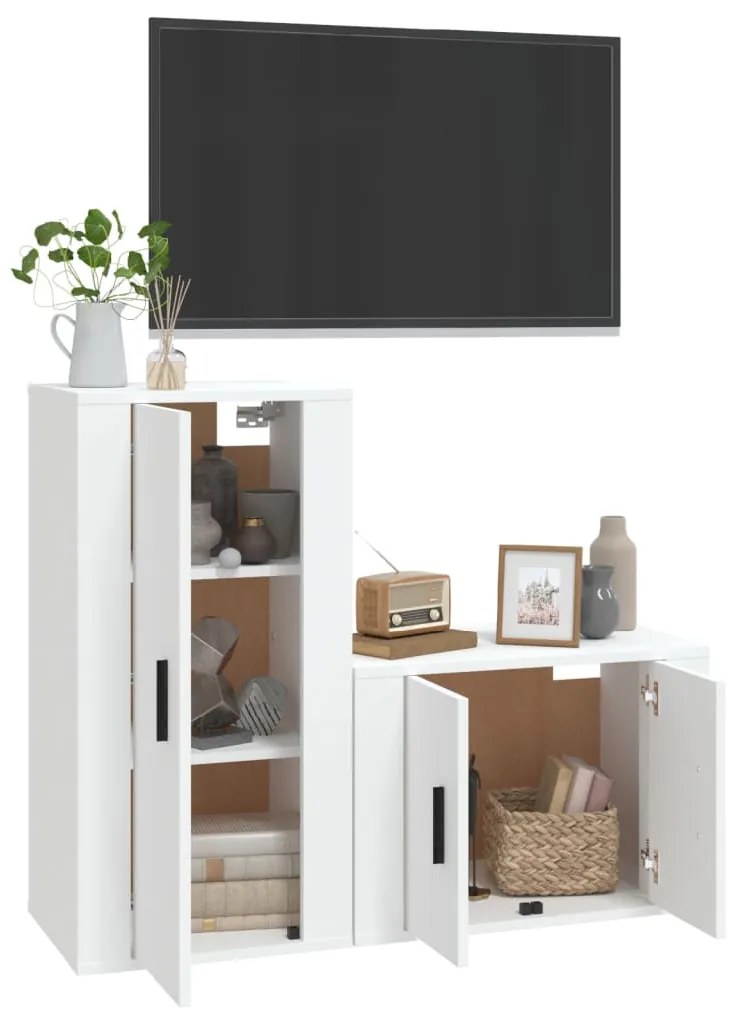 2 pcs conjunto móveis de TV derivados de madeira branco