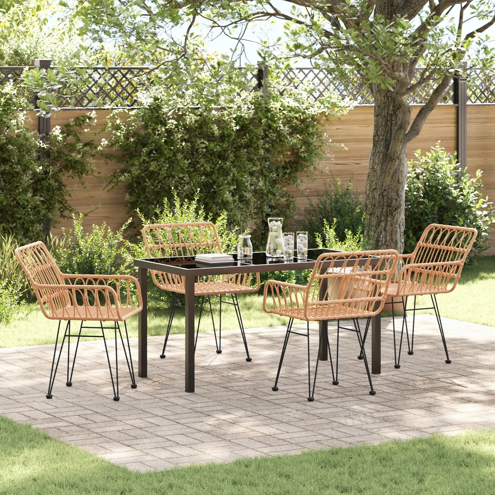 Conjunto de Jantar de 5 Peças em Rattan Poliéster Marrom