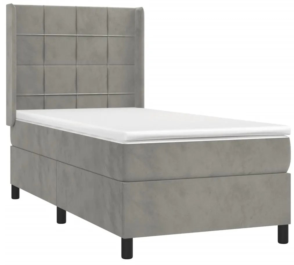 Cama box spring c/ colchão/LED 80x200 cm veludo cinzento-claro