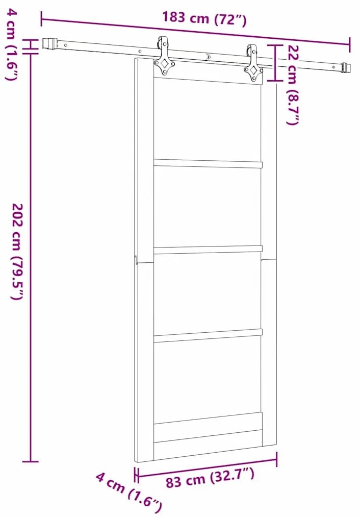 Porta Deslizante vidaXL com Conjunto de Ferragens Branca 83x202 cm Mad