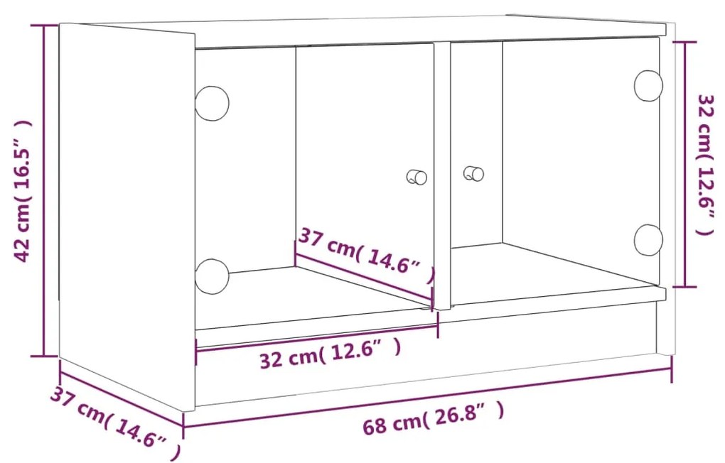 Móvel de TV c/ portas de vidro 68x37x42 cm carvalho sonoma
