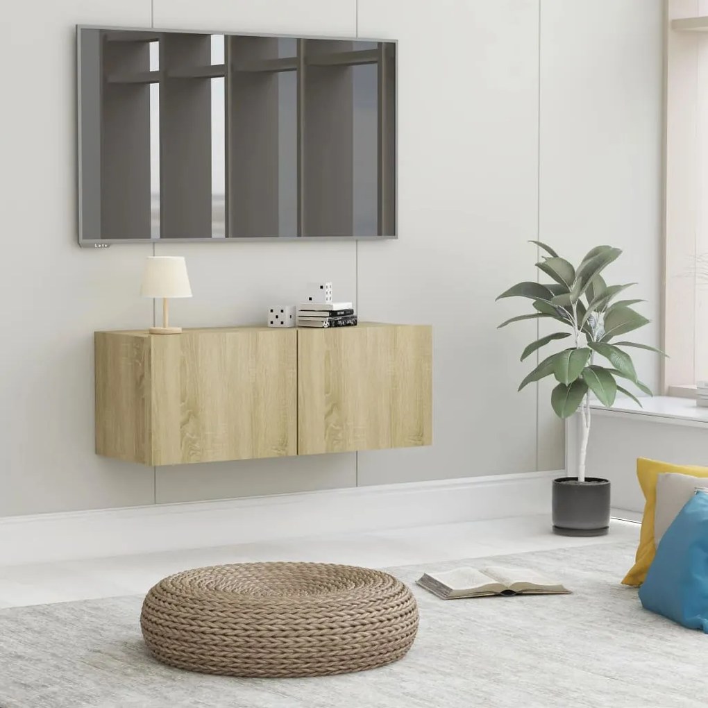 vidaXL Móvel de TV 80x30x30 cm derivados de madeira carvalho sonoma