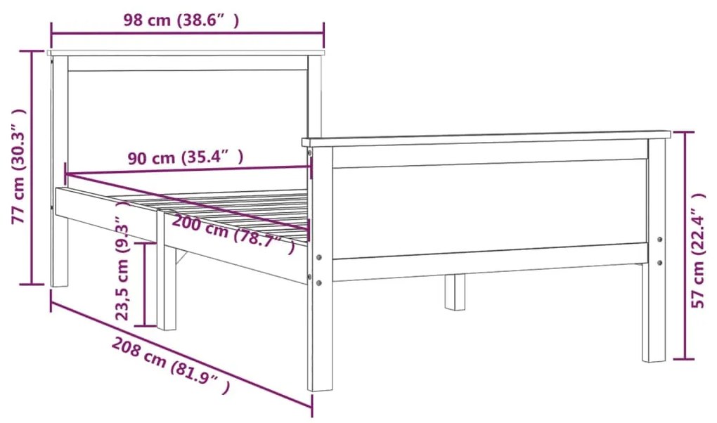 Estrutura de cama 90x200 cm pinho maciço castanho mel