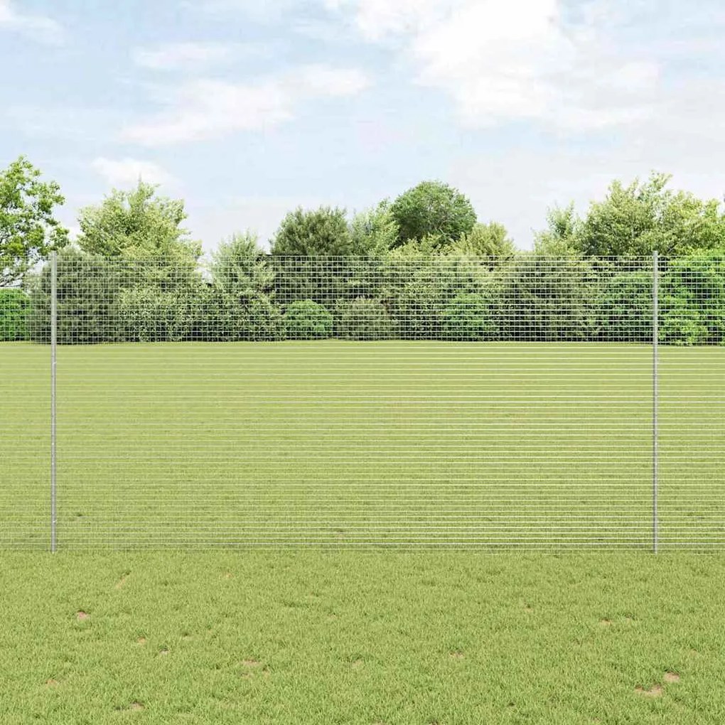 Cerca de Malha Soldada com 22 Postes U Prateado 1.6x25 m Aço