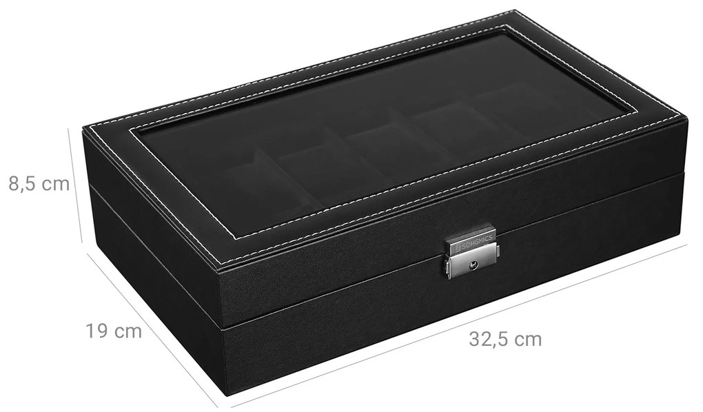 Caixa de relógio elegante para 12 relógios 30 x 21 x 8,5 cm preto