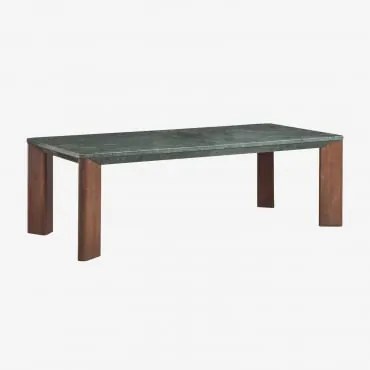 Mesa De Jantar Retangular 240x110 Cm Em Madeira De Manga E Mármore Garsea Mármore Verde Udaipur - Madeira De Manga Escura - Sklum
