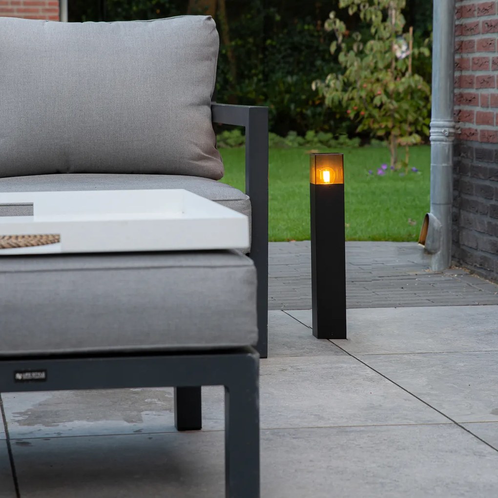 Candeeiro de exterior preto 50 cm IP44 com efeito de vidro fumê - Dinamarca