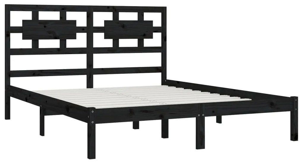 Estrutura de cama 200x200 cm pinho maciço preto
