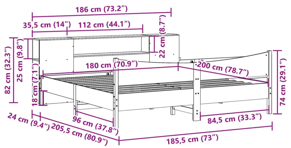 Cama sem colchão 180x200 cm pinho maciço castanho-mel