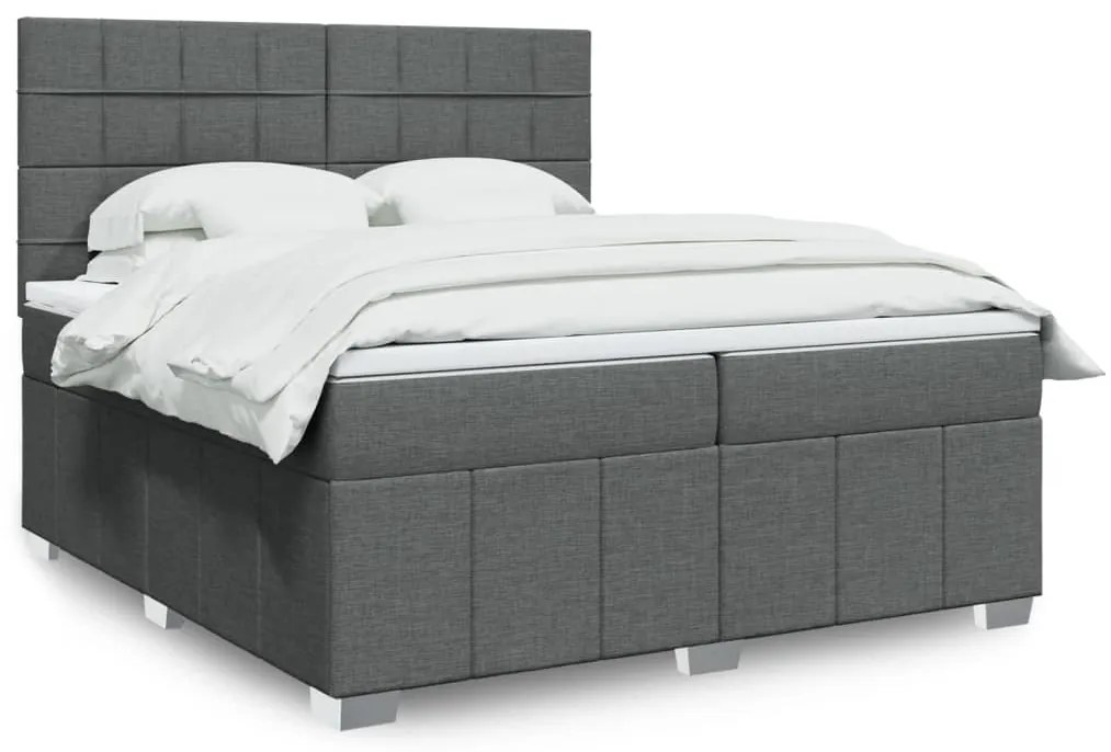 Cama com molas/colchão 200x200 cm tecido cinzento-escuro