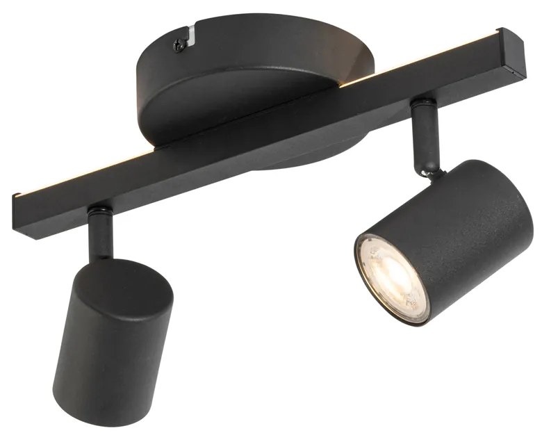 LED Foco de teto preto GU10 50mm 2 luzes com luz de fundo - Back Up Moderno