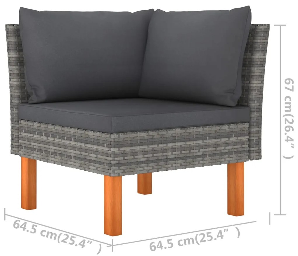 6 pcs conjunto lounge de jardim c/ almofadões vime PE cinzento