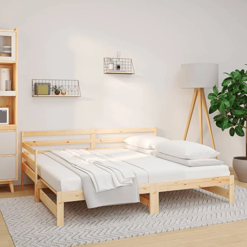 vidaXL Sofá-cama de puxar 2x(80x200) cm madeira de pinho maciça