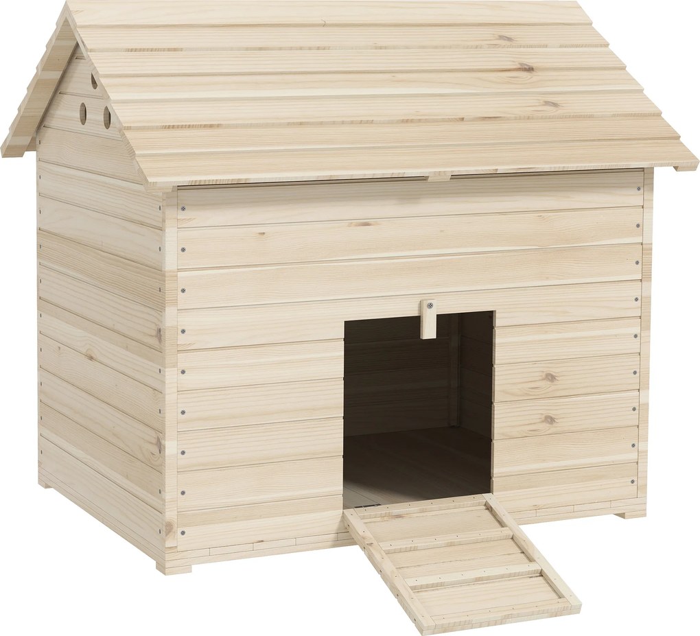 PawHut Abrigo para patos casa para patos com teto abrível ventilação e porta-rampa 100 x 82,5 x 91 cm madeira natural | Aosom Portugal