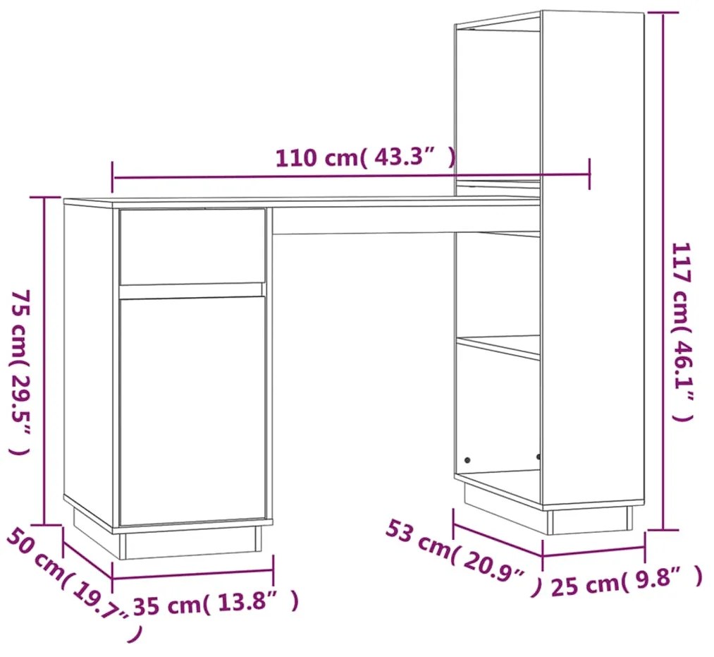 Secretária 110x53x117 cm pinho maciço castanho-mel