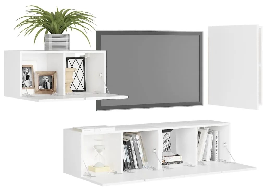 4 pcs conjunto de móveis de TV derivados de madeira branco