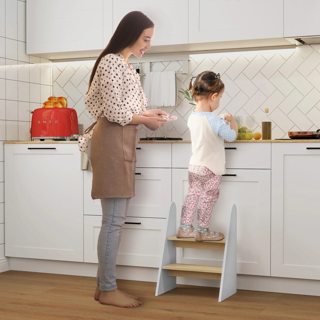 Banco para Crianças de 2 Degraus Torre de Aprendizagem Escada para Crianças acima de 3 Anos para Casa de Banho Cozinha 43x30x55 cm Branco
