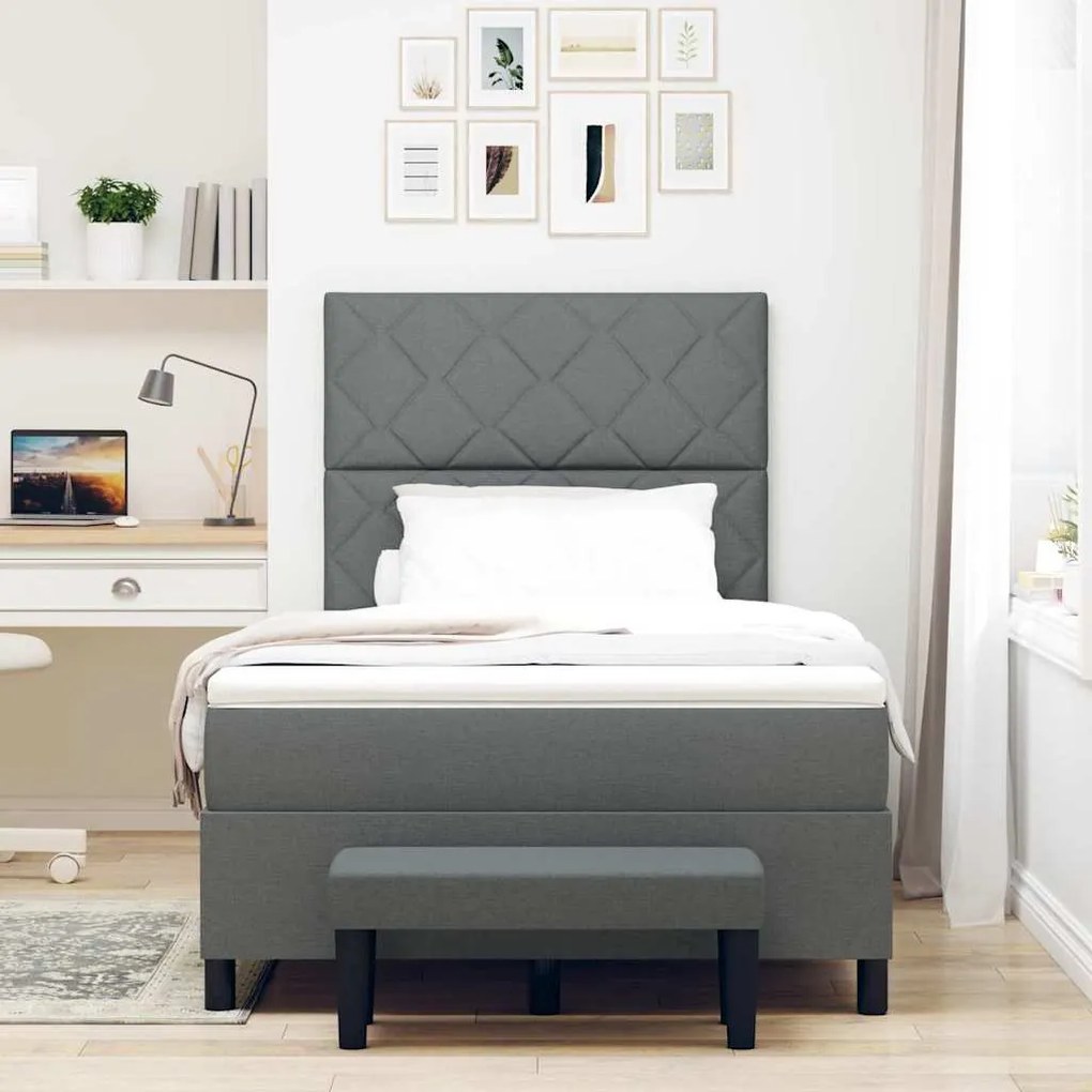 Cama Box Spring com Colchão e Banco Cinza Escuro 120x190 cm Tecido