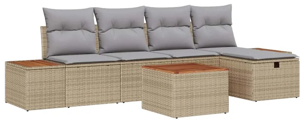 Conjunto de Sofá de Jardim de 6 Peças com Almofadas em Rattan Sintétic