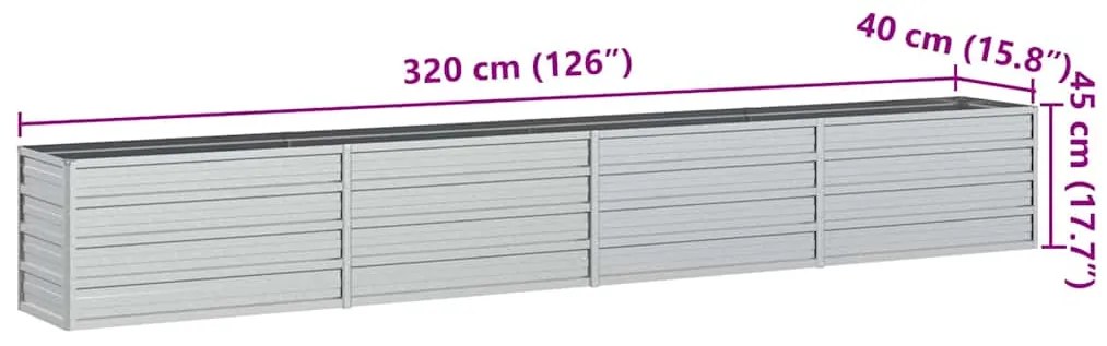 Canteiro elevado de jardim 320x40x45cm aço galvanizado prateado
