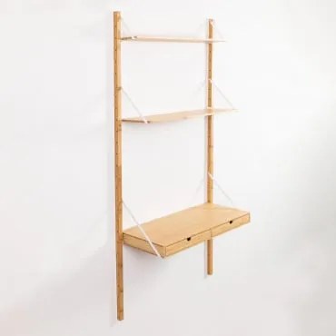 Estante De Parede Modular De Bambu Kolex Branco & Estante De 2 Prateleiras Com Secretária 84 Cm - Sklum