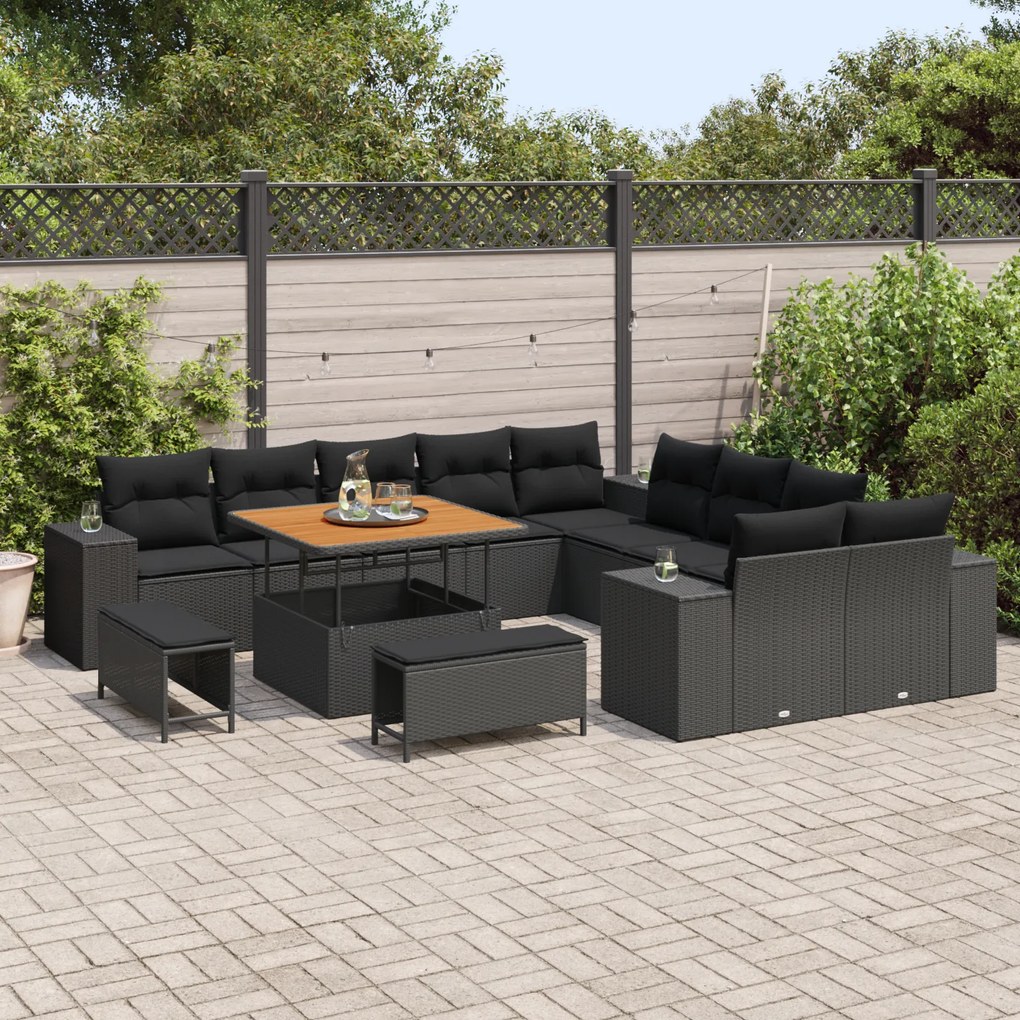 Conjunto de Sofás para Jardim vidaXL de 13 Peças com Almofadas Preto V
