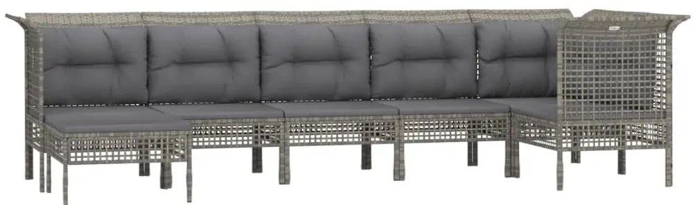 7 pcs conjunto lounge de jardim c/ almofadões vime PE cinzento