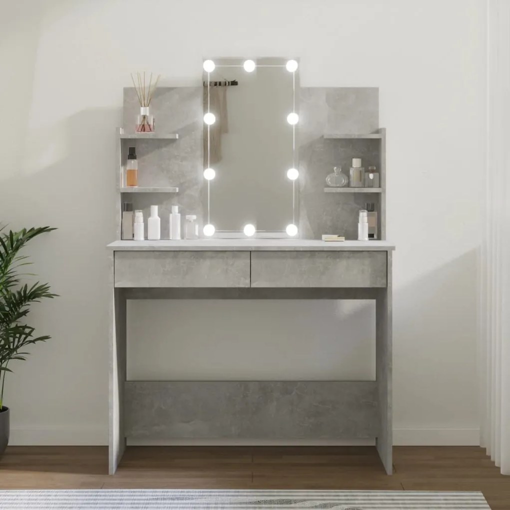 vidaXL Toucador com LEDs 96x40x142 cm cinzento cimento