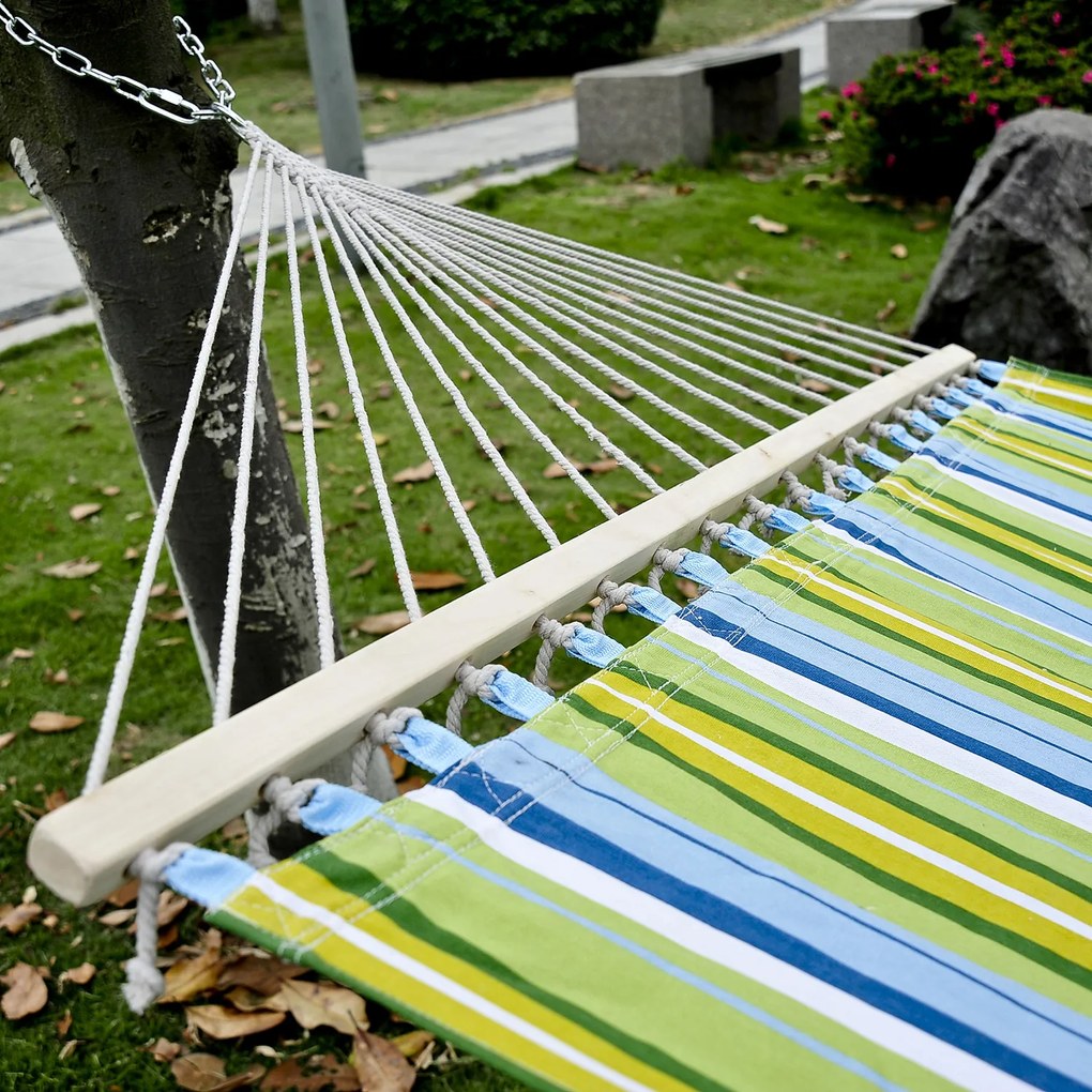 Rede pendurado jardim para 2 pessoas Rede Ecológica para Camping com Travesseiro de 210kg Listras Azuis e Verdes 2.1x1.4m