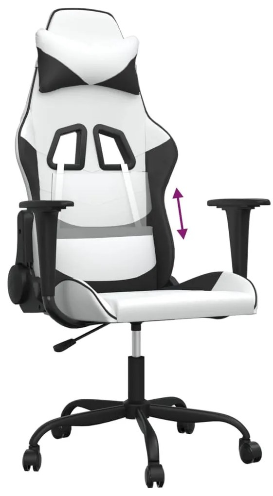 Cadeira gaming couro artificial branco e preto