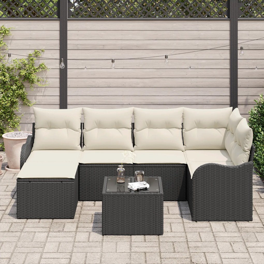 Conjunto de Sofá de Jardim vidaXL 6 Peças com Almofadas de Vime Marrom