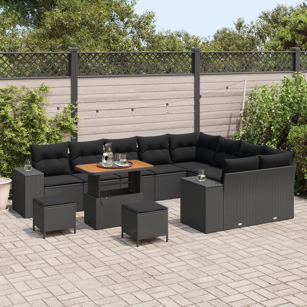 Conjunto de Sofá de Jardim vidaXL de 12 peças com almofadas Preto Ratt