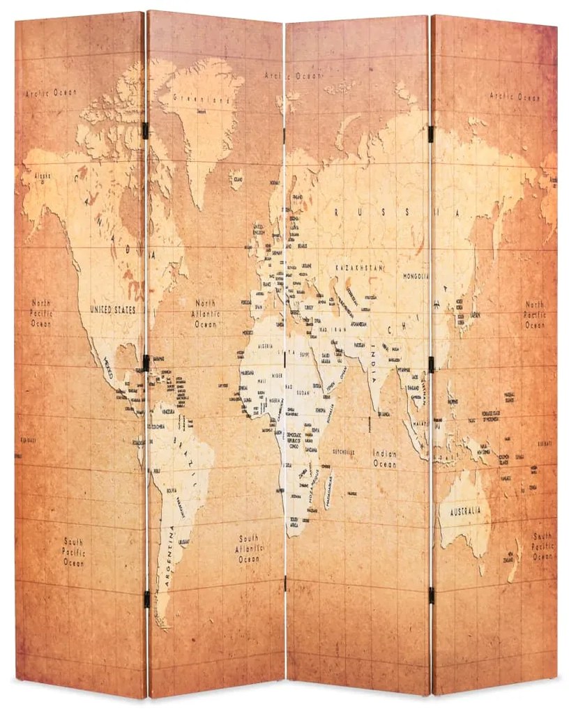 Biombo dobrável mapa mundo 160x170 cm amarelo
