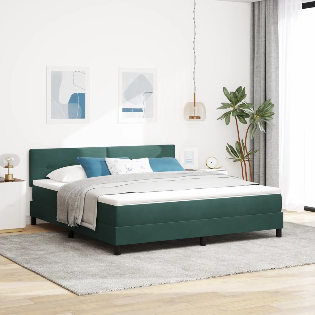 Cama Box com Colchão vidaXL Verde Escuro Super King Veludo