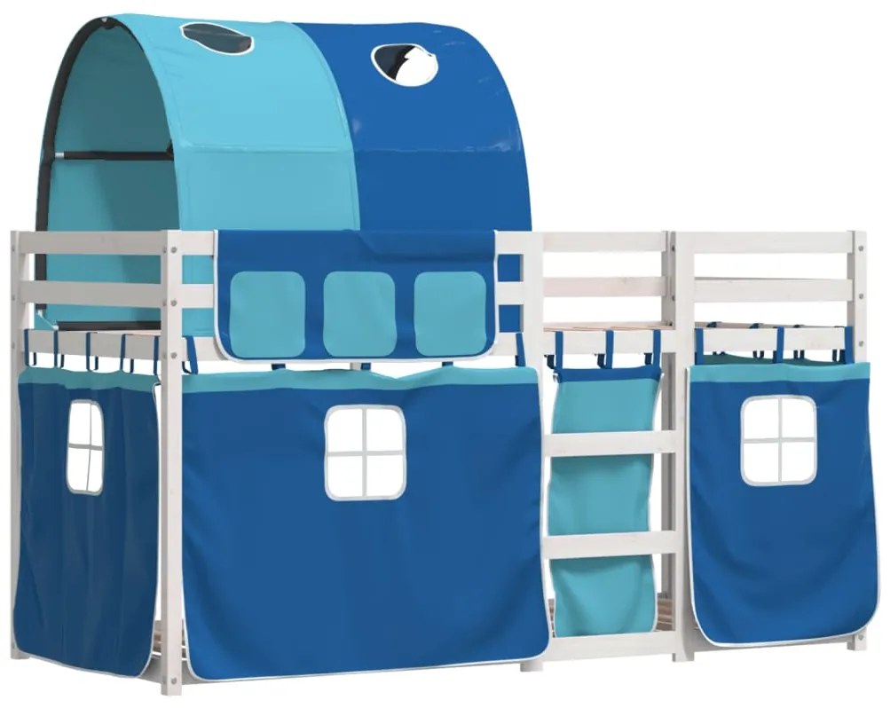 Beliche com cortinas 80x200 cm madeira de pinho maciça azul